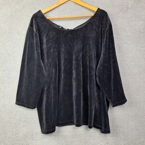 Talbots Top Womens 3X Soft Black Stretch Velvet Flowy‎ 3/4 Sleeve Cute Knot Back